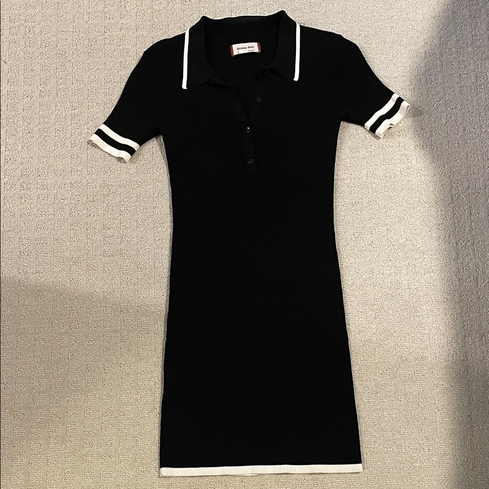Black Sweater Dress with White Accents